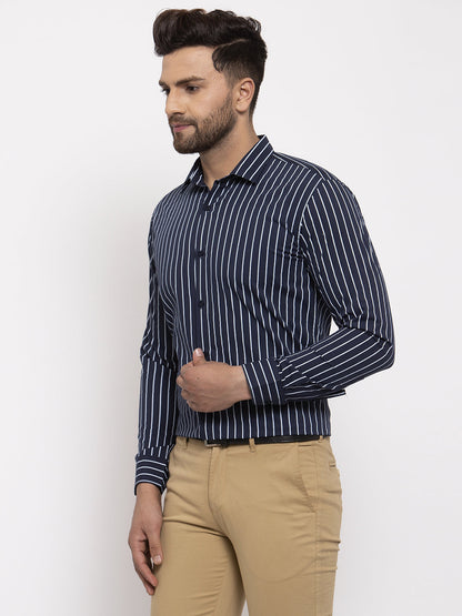 Men's Navy Cotton Striped Formal Shirt's ( SF 770Navy )