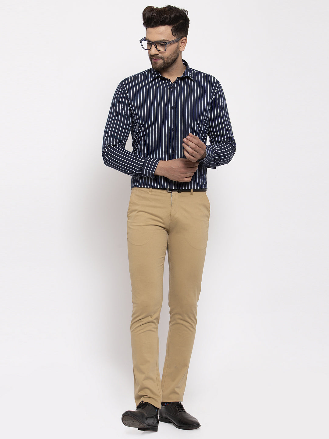 Men's Navy Cotton Striped Formal Shirt's ( SF 770Navy )