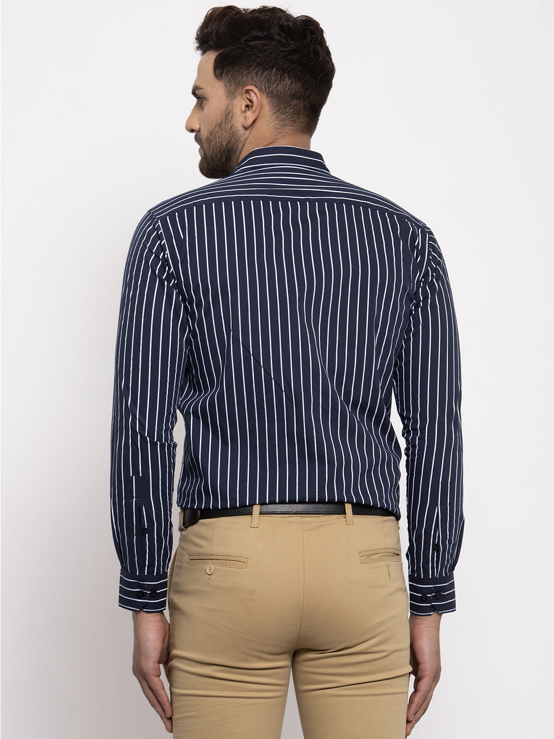 Men's Navy Cotton Striped Formal Shirt's ( SF 770Navy )