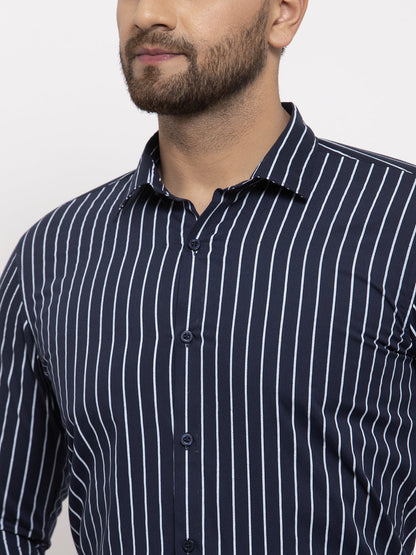 Men's Navy Cotton Striped Formal Shirt's ( SF 770Navy )