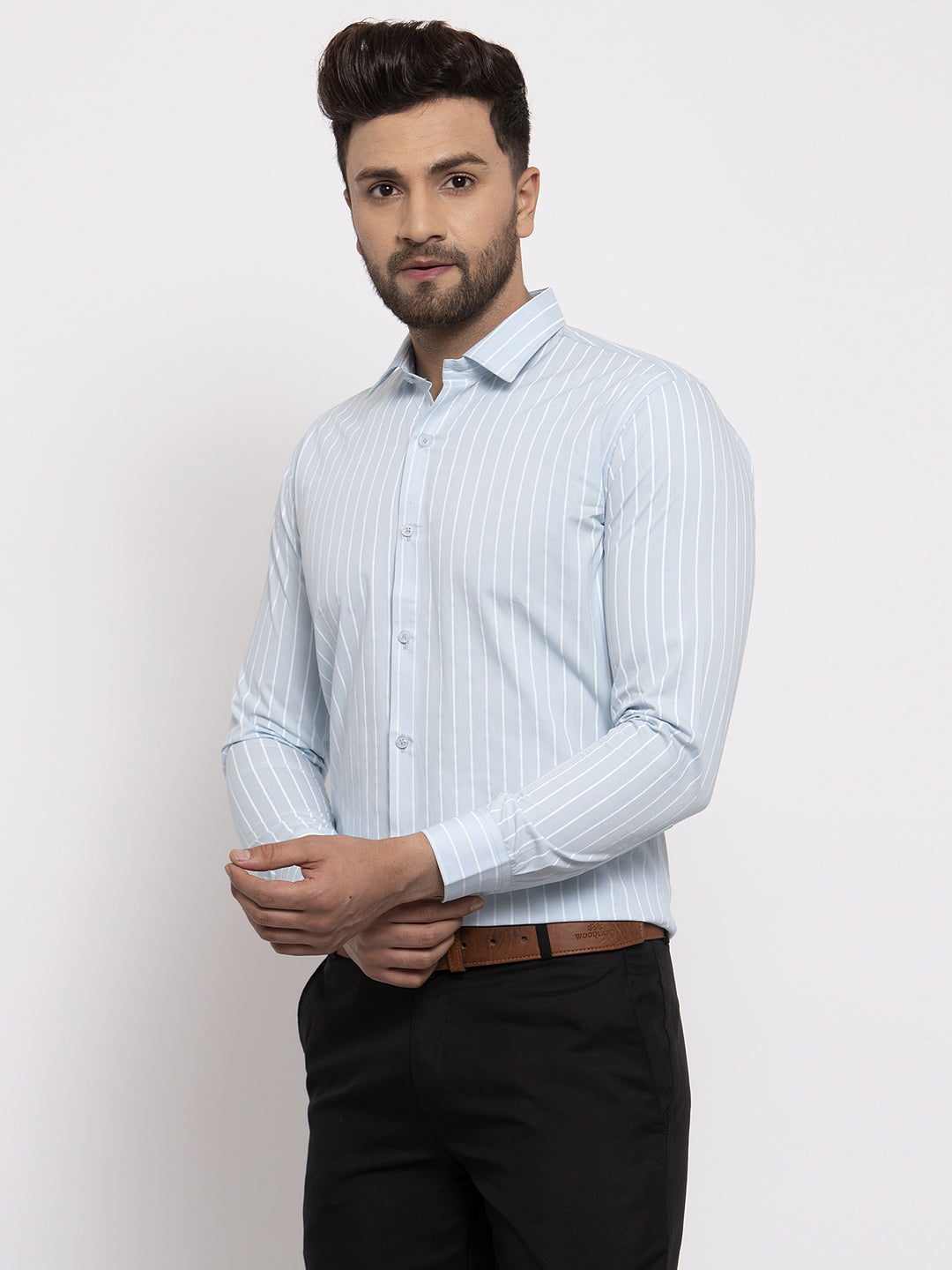 Men's Blue Cotton Striped Formal Shirt's ( SF 770Sky )