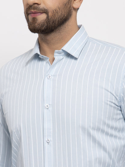 Men's Blue Cotton Striped Formal Shirt's ( SF 770Sky )