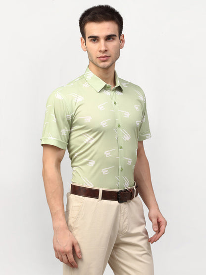 Men's Green Printed Lycra Half Sleevess Formal Shirts ( SF 778Pista )