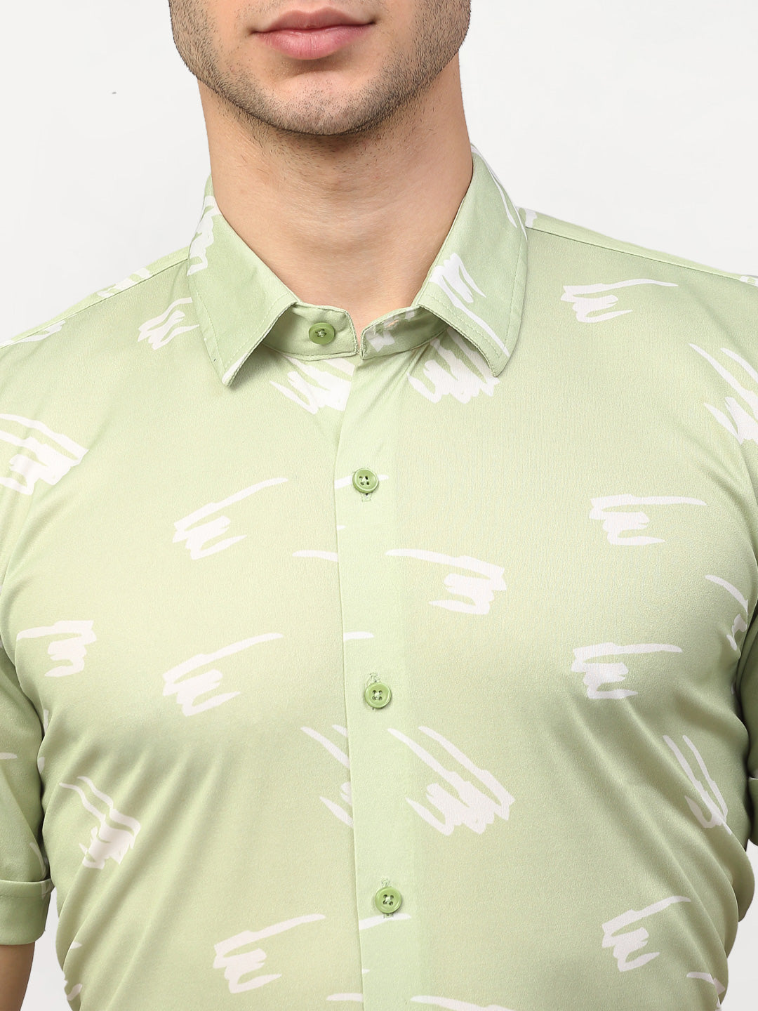 Men's Green Printed Lycra Half Sleevess Formal Shirts ( SF 778Pista )