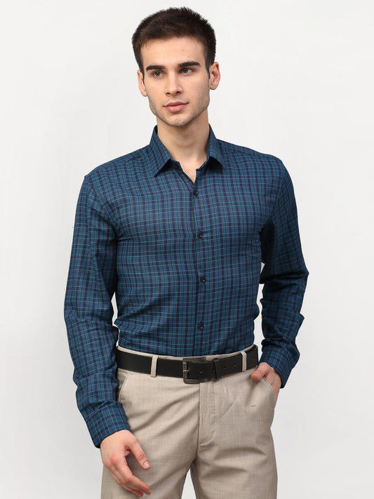 Men's Blue Checked Formal Shirts ( SF 780Blue )