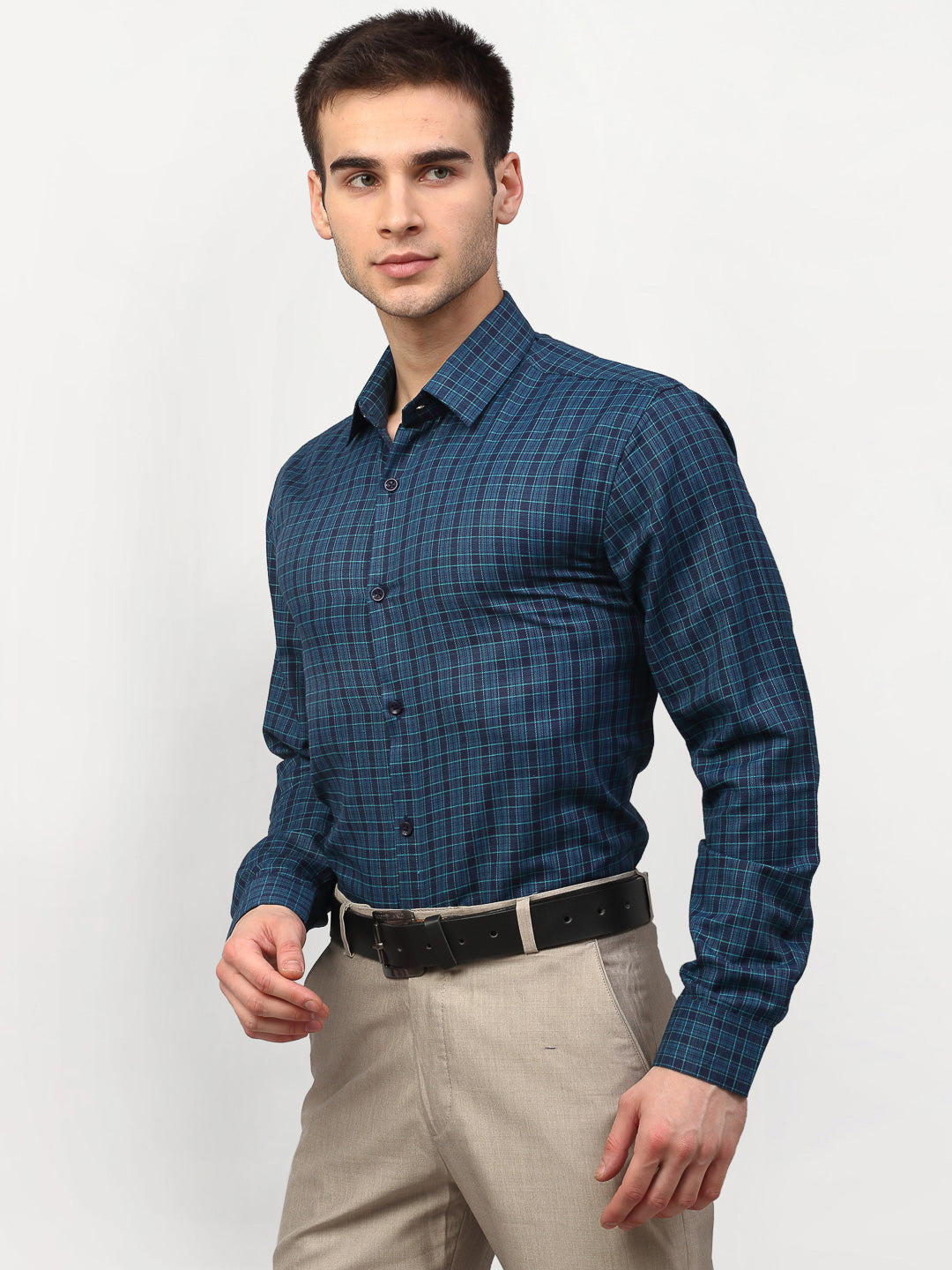 Men's Blue Checked Formal Shirts ( SF 780Blue )