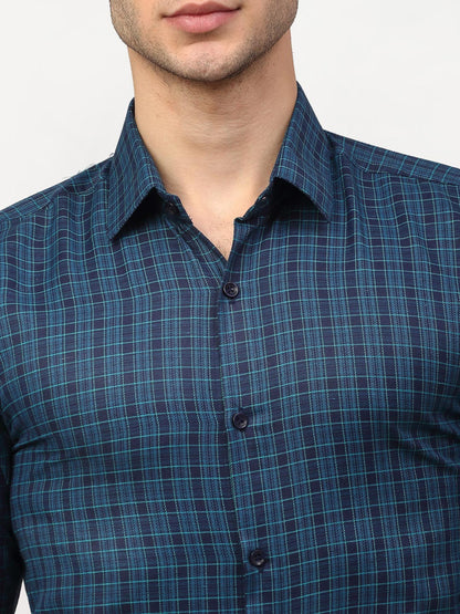 Men's Blue Checked Formal Shirts ( SF 780Blue )