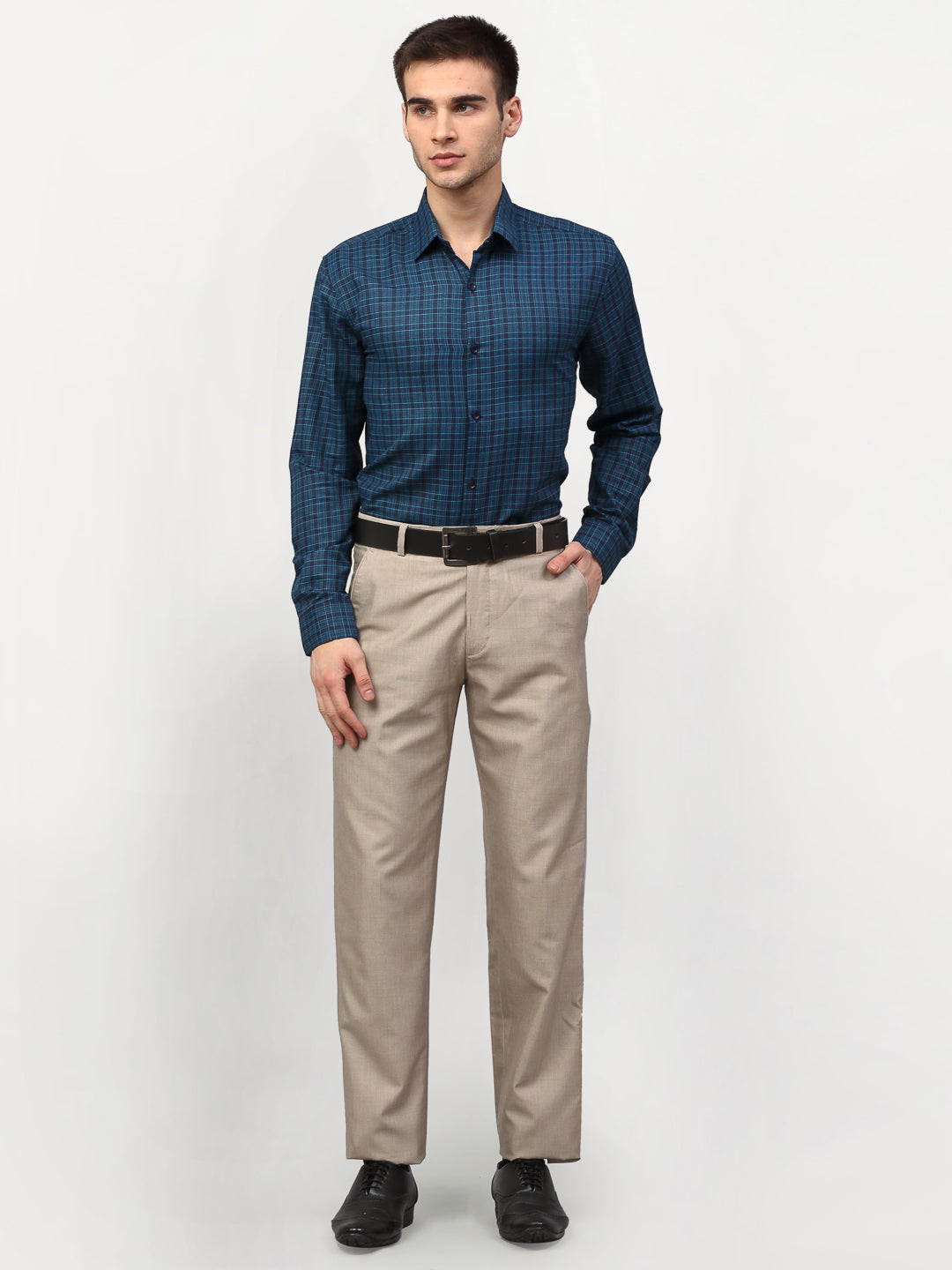 Men's Blue Checked Formal Shirts ( SF 780Blue )