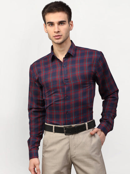 Men's Red Checked Formal Shirts ( SF 781Red-Blue )