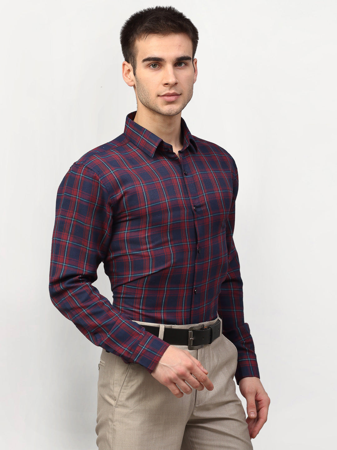 Men's Red Checked Formal Shirts ( SF 781Red-Blue )