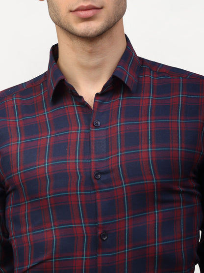 Men's Red Checked Formal Shirts ( SF 781Red-Blue )