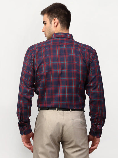 Men's Red Checked Formal Shirts ( SF 781Red-Blue )