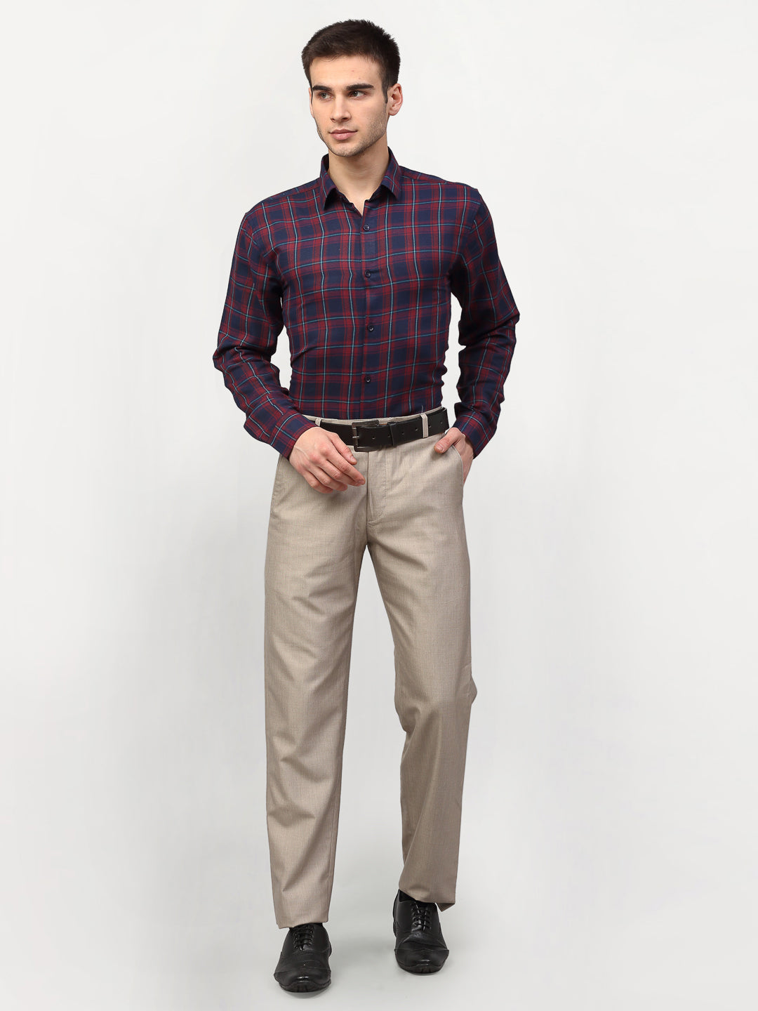 Men's Red Checked Formal Shirts ( SF 781Red-Blue )