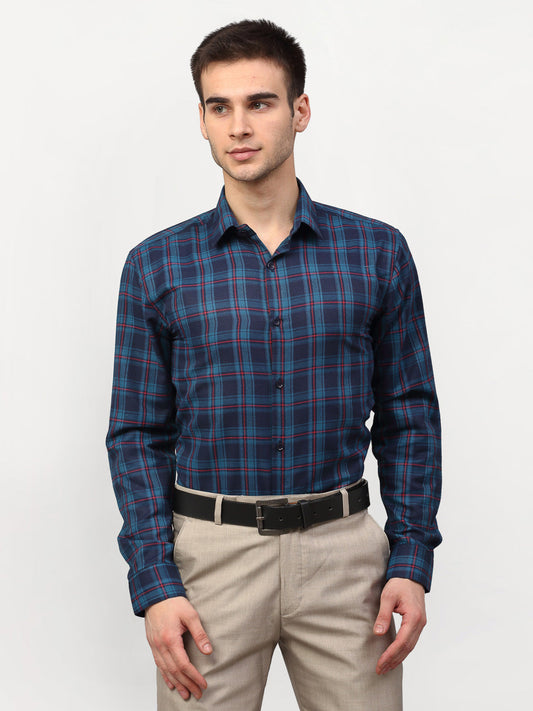 Men's Blue Checked Formal Shirts ( SF 781Sky-Blue )