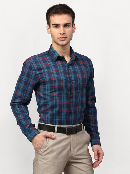 Men's Blue Checked Formal Shirts ( SF 781Sky-Blue )