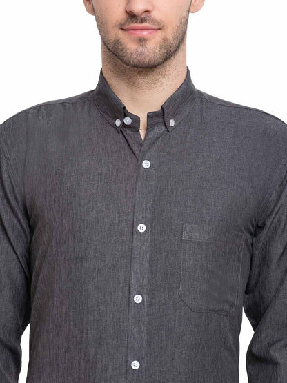 Men's Grey Melange Button Down Collar Cotton Formal Shirt ( SF 785Charcoal )