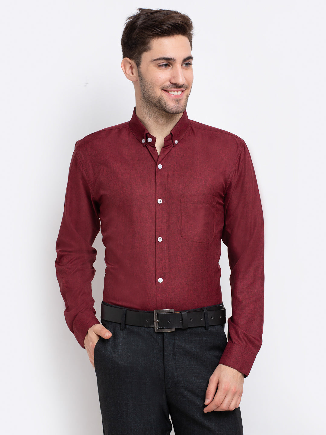 Men's Maroon Button Down Collar Cotton Formal Shirt ( SF 785Maroon )