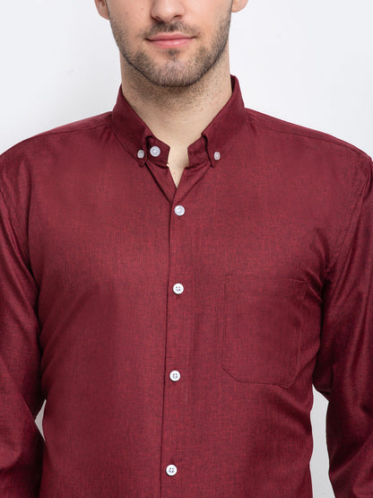 Men's Maroon Button Down Collar Cotton Formal Shirt ( SF 785Maroon )