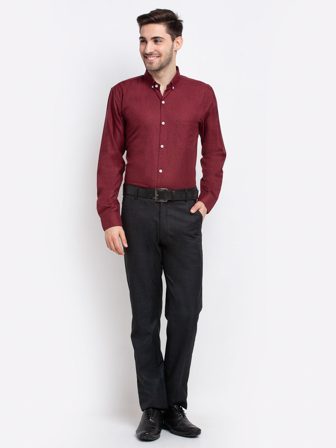 Men's Maroon Button Down Collar Cotton Formal Shirt ( SF 785Maroon )