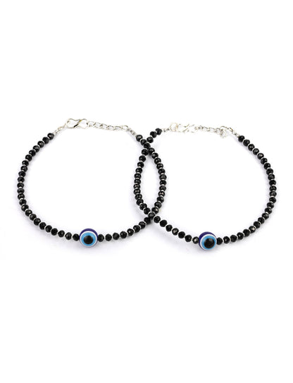 Women's  Black Beads Silver Plated Traditional Anklets