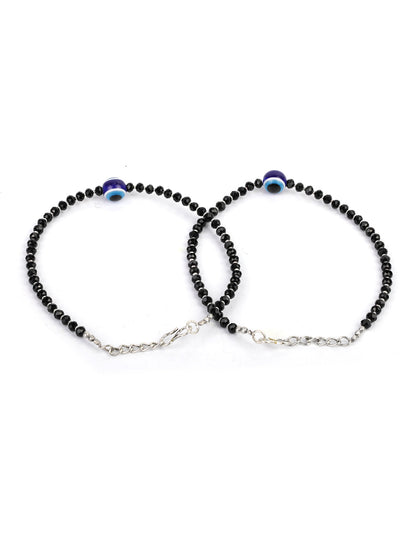 Women's  Black Beads Silver Plated Traditional Anklets