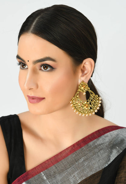 Gold-Plated Kundan & Pearls Jhumkas Jker_105