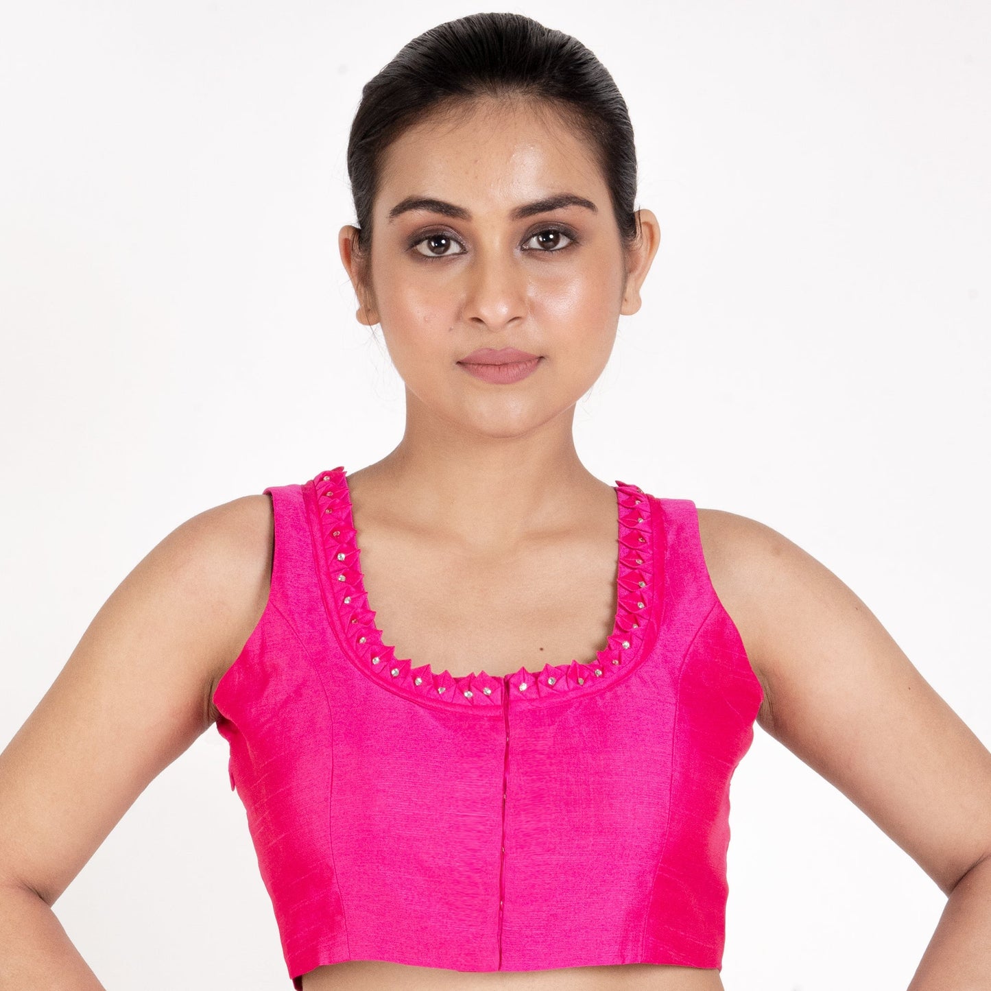 Women's Pink Rawsilk Padded Blouse With Fabric Fold Design