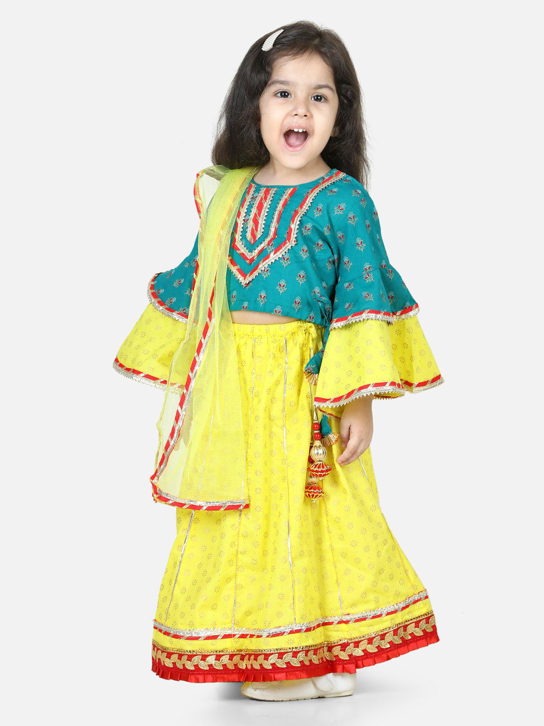 Girl's Cotton Green Lehenga Sets