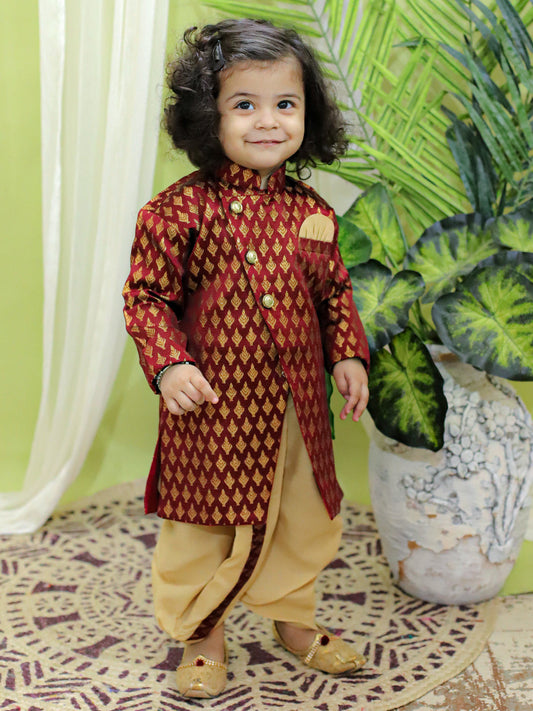 Boy's Maroon Silk Sherwani Sets