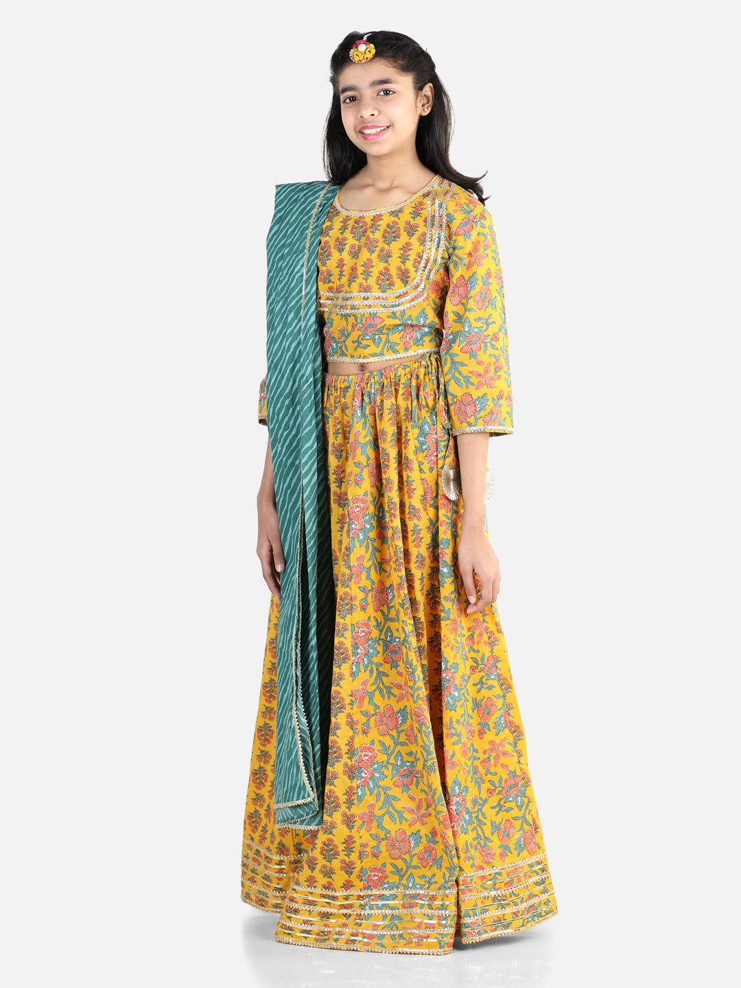 Girl's Cotton Yellow Lehenga Sets