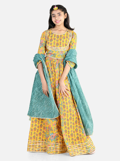 Girl's Cotton Yellow Lehenga Sets