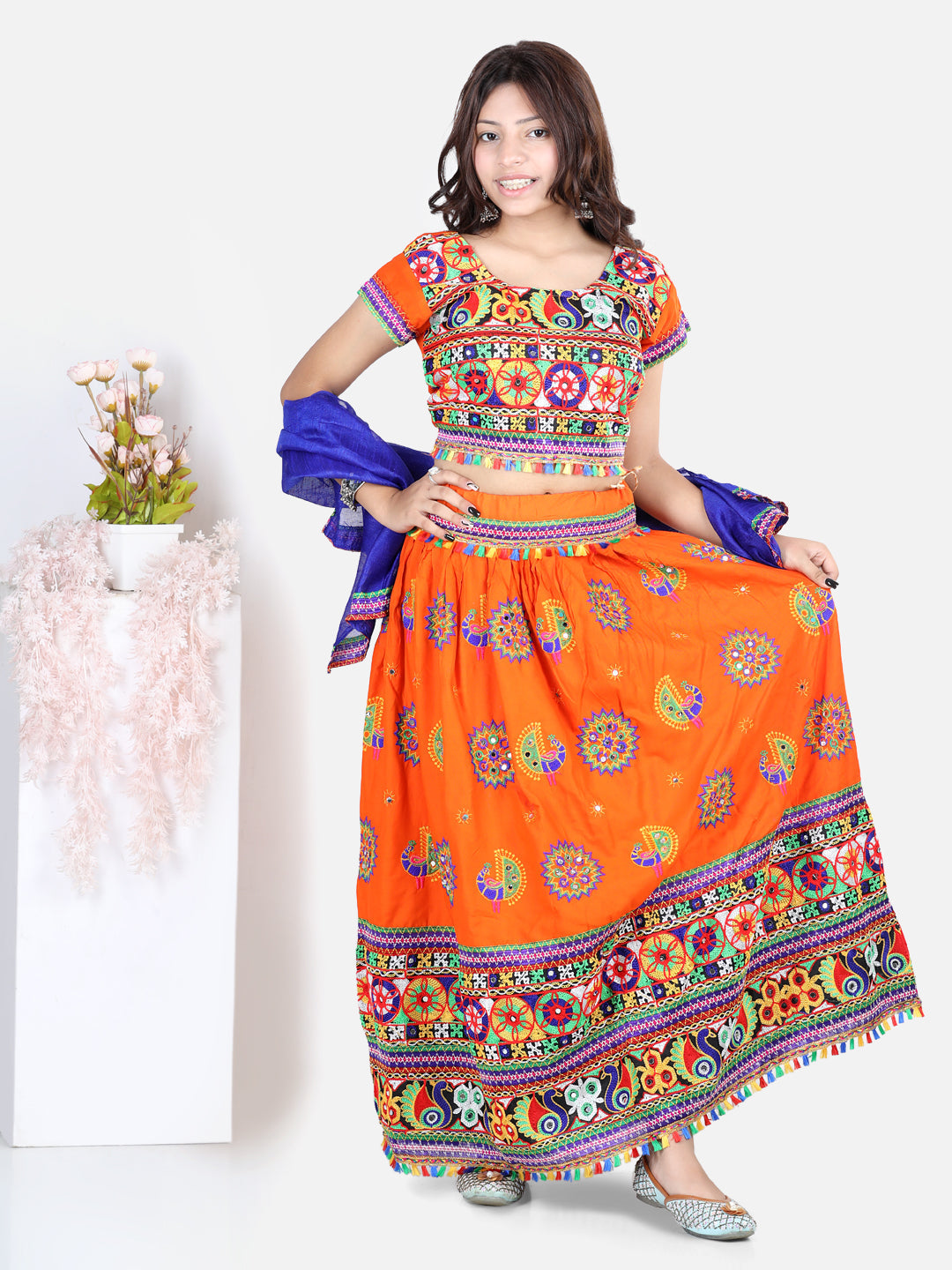 Girl's Silk Orange Lehenga Sets