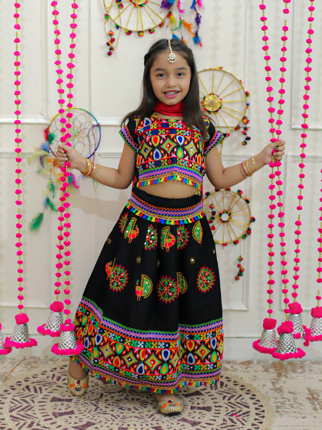 Girl's Cotton Black Lehenga Sets