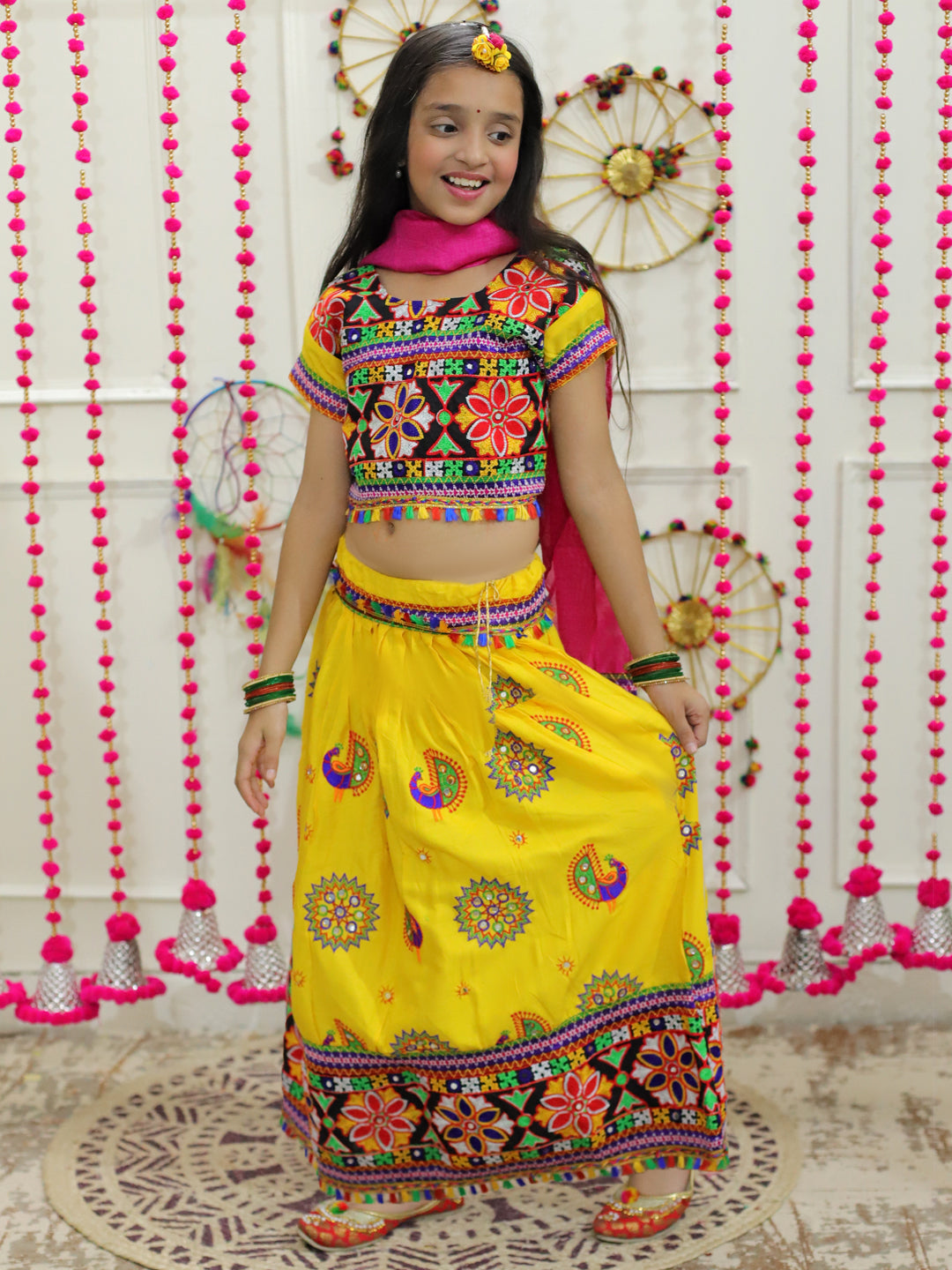 Girl's Cotton Yellow Lehenga Sets