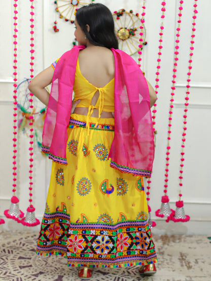 Girl's Cotton Yellow Lehenga Sets