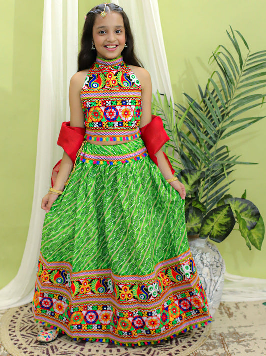 Girl's Silk Green Lehenga Sets