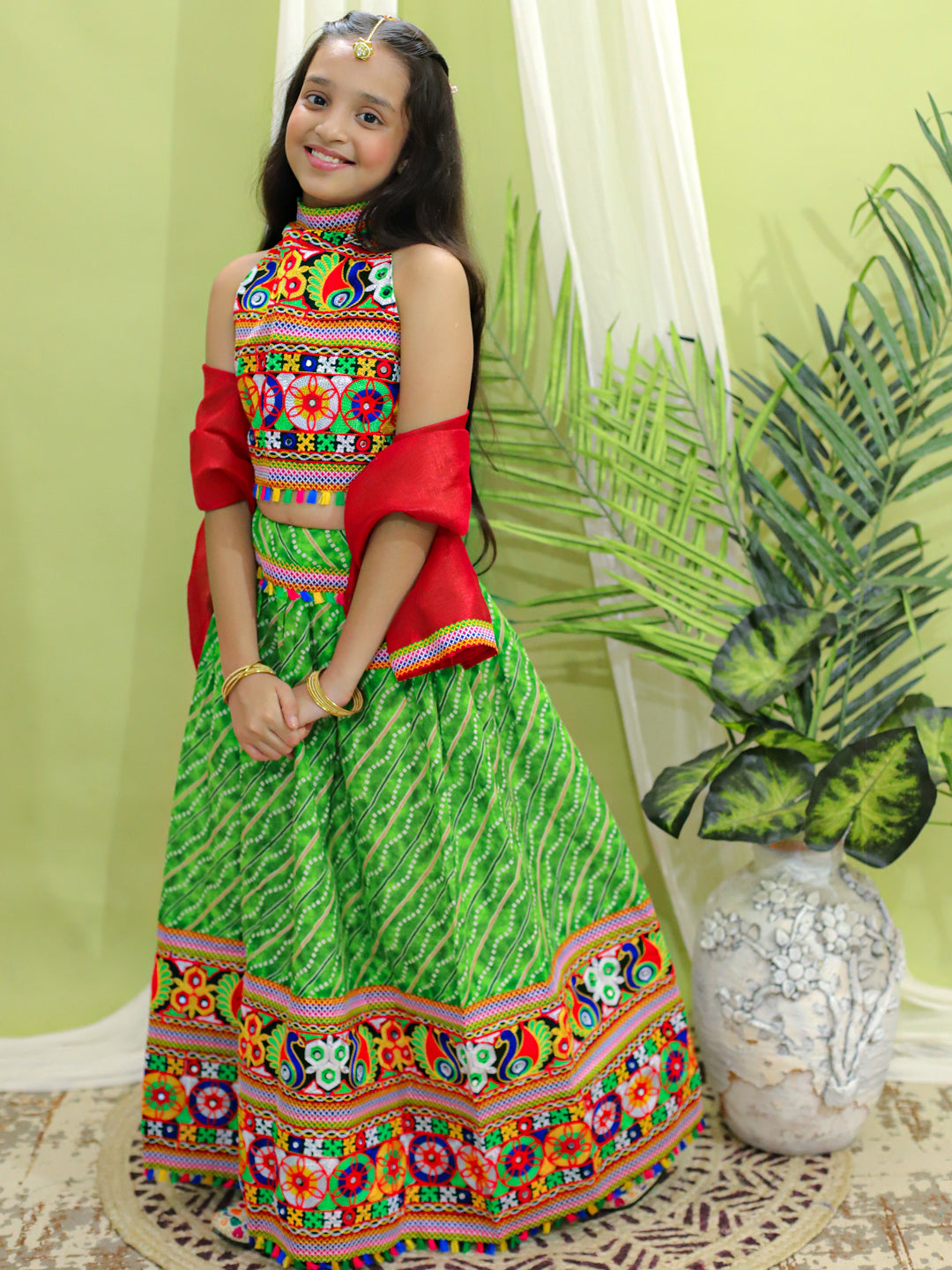 Girl's Silk Green Lehenga Sets