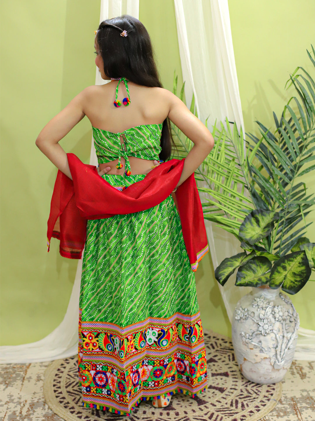 Girl's Silk Green Lehenga Sets