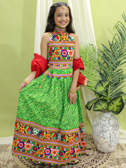 Girl's Silk Green Lehenga Sets