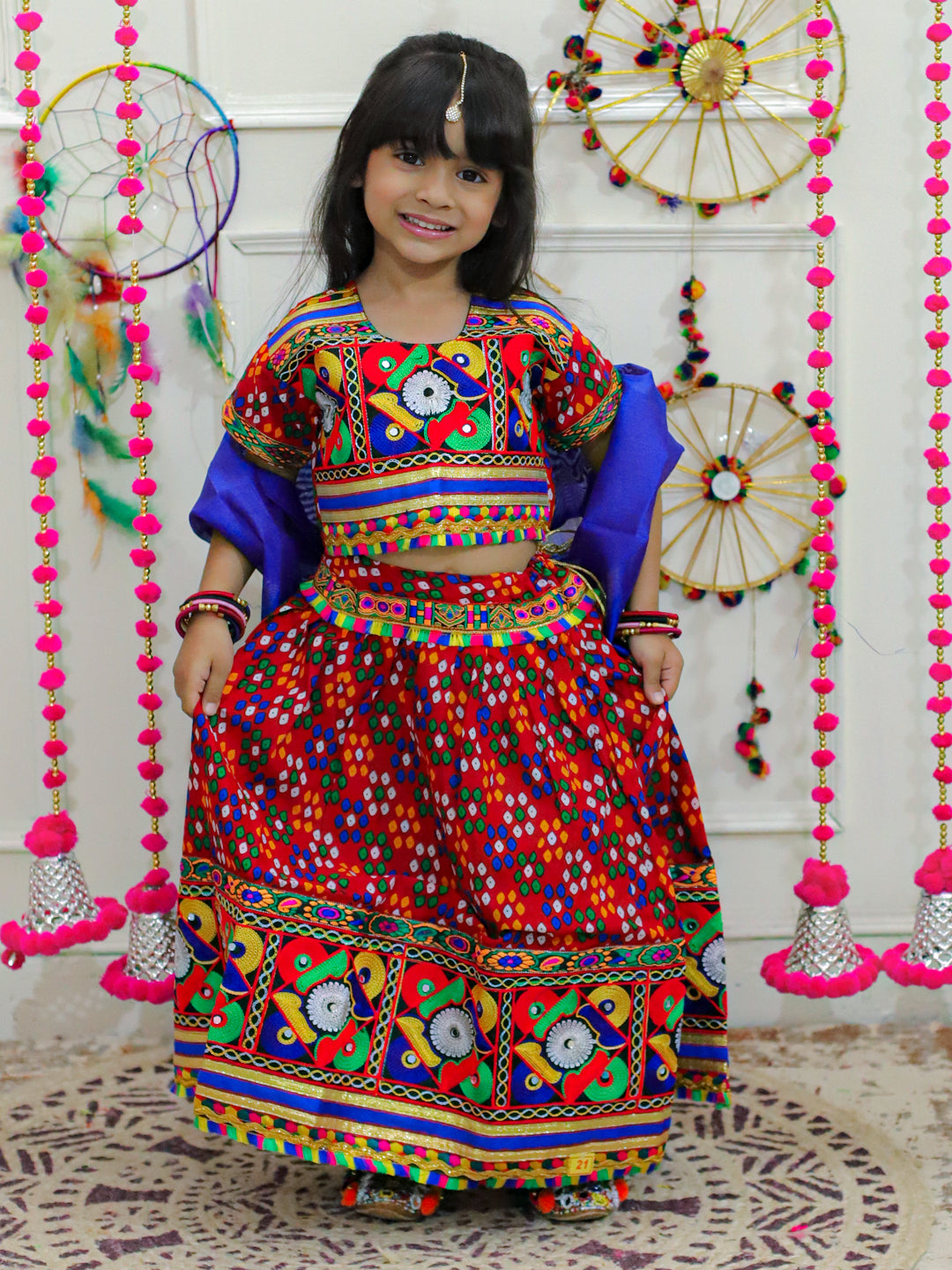 Girl's Cotton Red Lehenga Sets