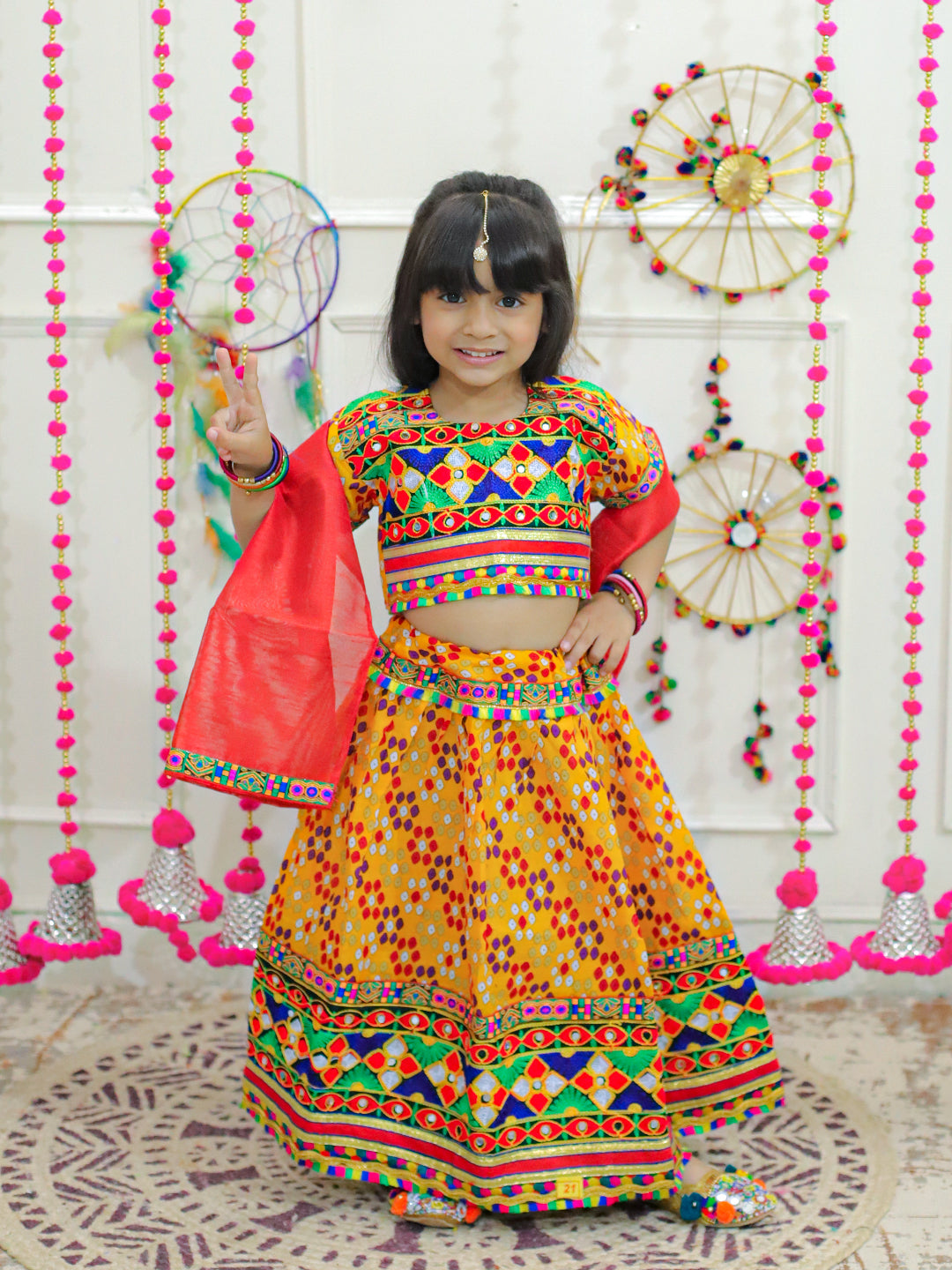 Girl's Cotton Yellow Lehenga Sets