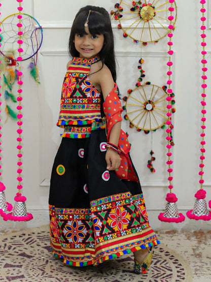 Girl's Cotton Black Lehenga Sets