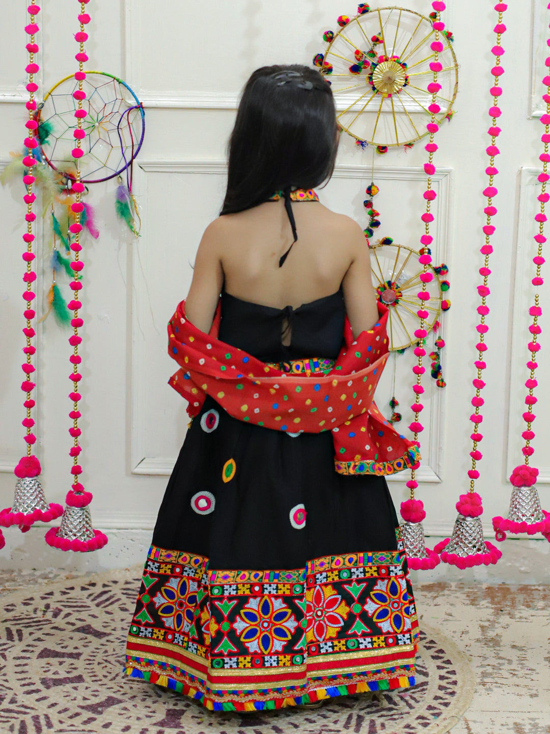 Girl's Cotton Black Lehenga Sets