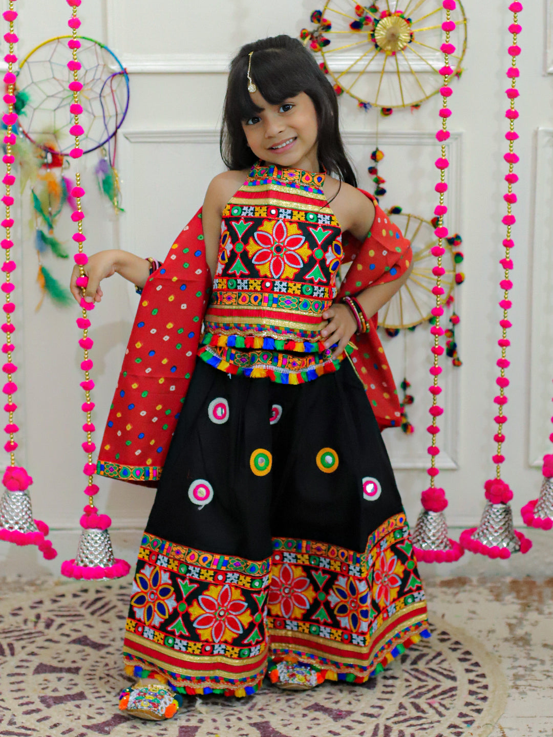 Girl's Cotton Black Lehenga Sets