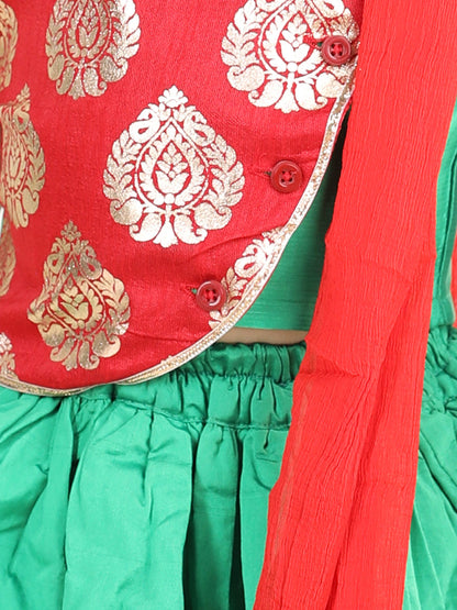 Girl's Silk Green Lehenga Sets