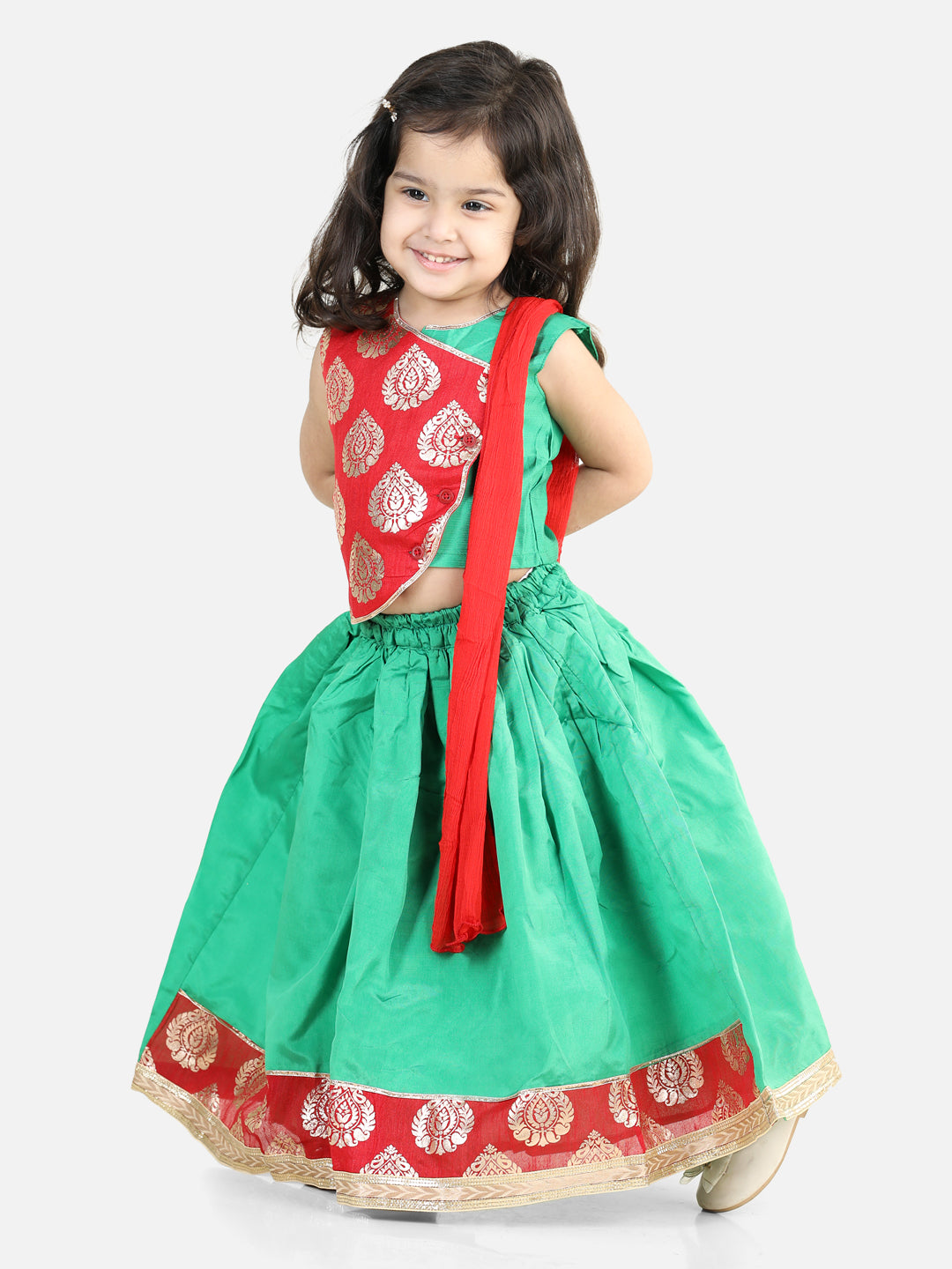 Girl's Silk Green Lehenga Sets