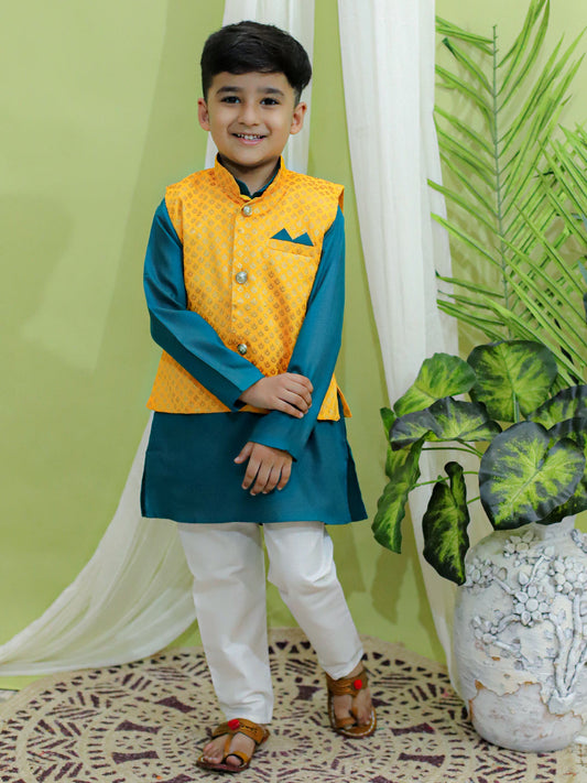 Boy's Yellow Cotton Kurta Sets