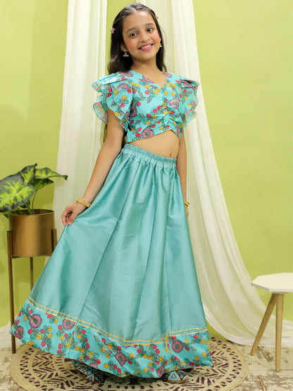 Girl's Cotton Blue Lehenga Sets