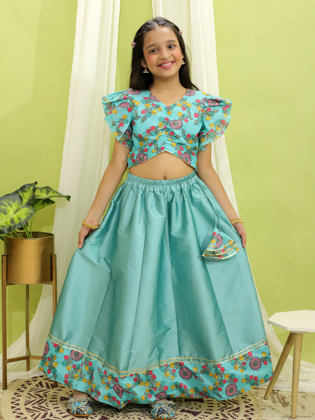 Girl's Cotton Blue Lehenga Sets