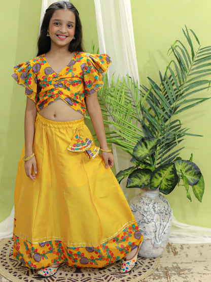 Girl's Cotton Yellow Lehenga Sets